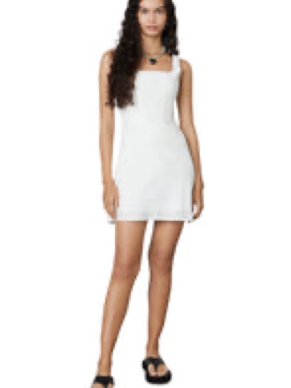 NIA White Bodice Top Linen Blend Slip Dress with Square Neckline Smocked Back L